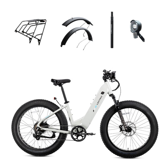 XPeak2 Step-Thru + FREE Rear Rack, Fenders, Elite Headlight, Suspension Seat Post ($316 Value)